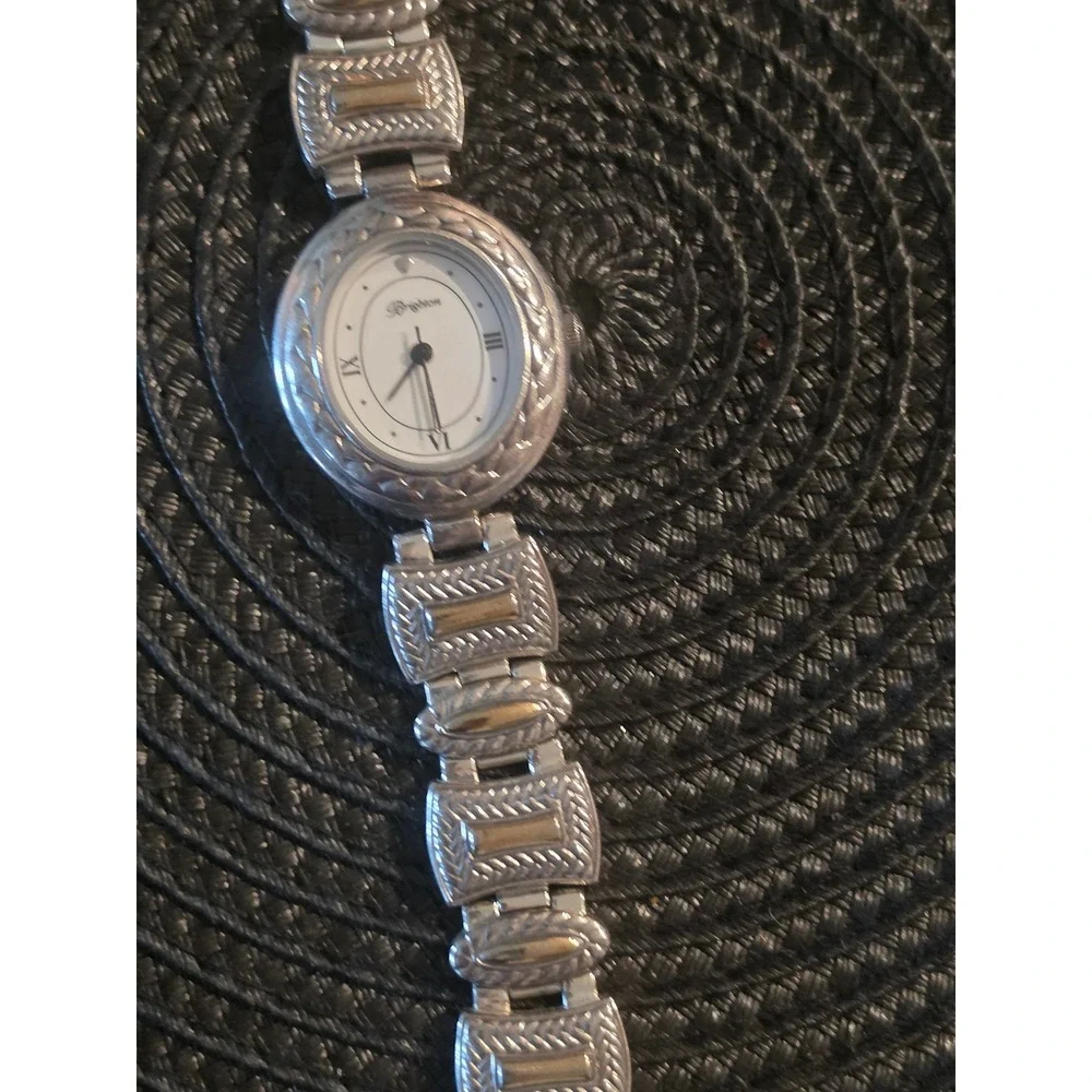 Brighton Bentley Women Silver Gold Tone Oval Face Link Watch Toggle Closure